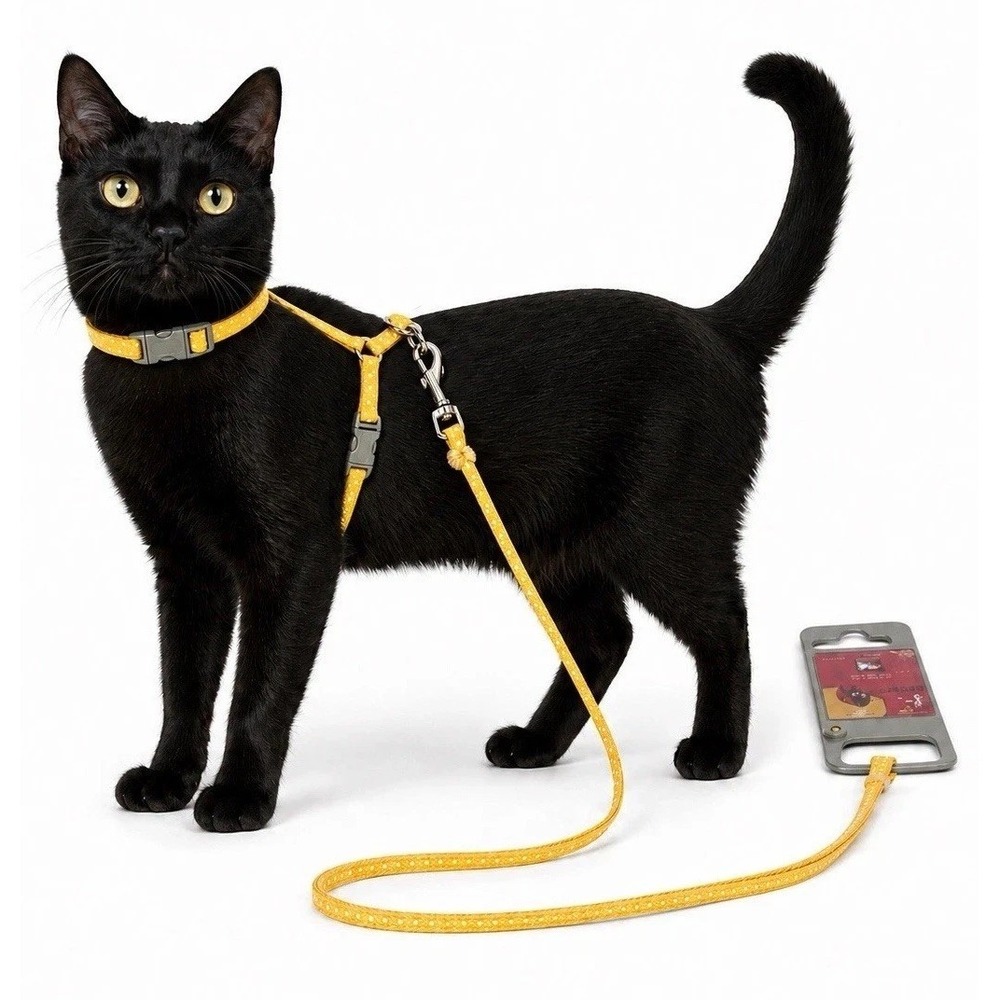 Hand In Hand Cat Harness Leash Set Small Yellow Polka Dot Adjustable NEW